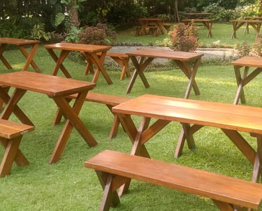 sewa meja taman kayu natural sentra vendor tenda