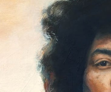 Detalle Jimi Hendrix pelo y fondo