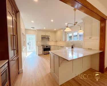 a kitchen with a large island and a large island
