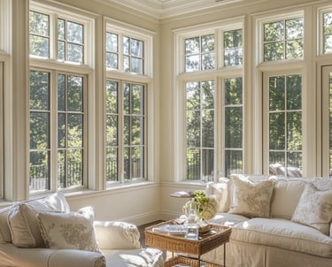 a living room with a couch and a table