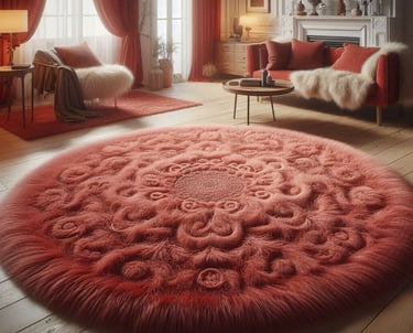 TAPETE PARA SALA VERMELHO FELPUDO DESENHADO