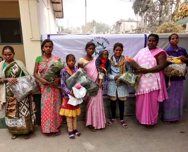 a group of women standing and holding things