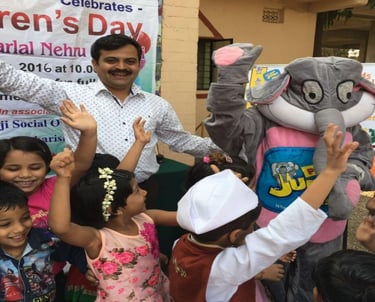 a man and a children and a stuffed animal dancing