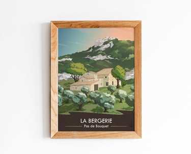 Une image d'un cadre contenant une illustration d'une bergerie en provence.