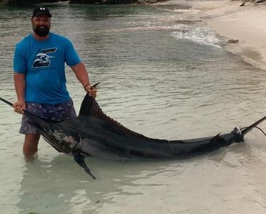 Blue marlin caught on a Zanzibar fishing charter near Kizimkazi.