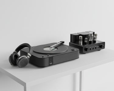 a pair of headphones and a record player
