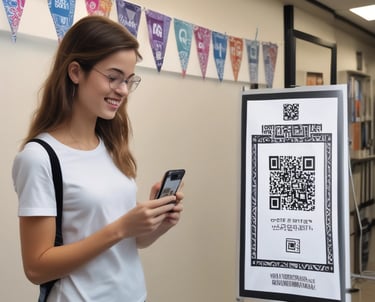 A person holding a smartphone with a QR code displayed.