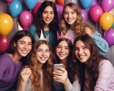 A diverse group of people taking selfies at an event.