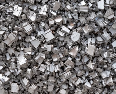 A pile of mixed scrap metal and machinery parts is stacked against a textured concrete wall. Various components, including pipes, rods, and mechanical elements, are visible, creating a chaotic arrangement. The scene is in an outdoor setting with dirt and debris scattered on the ground.