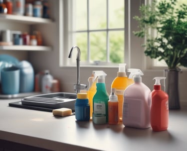 A person in a cleaning uniform is pushing a floor cleaning machine in front of a large wall made of blue-tinted glass blocks. The shadowed silhouette of another person is visible in the foreground, captured mid-step, creating a dynamic sense of motion.