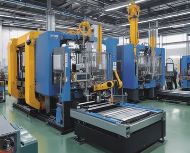 Automated pick and place robot sorting components on a conveyor belt.