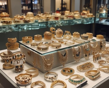 Close-up of elegant gold and diamond jewelry on a light background