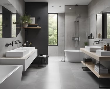 Stylish bathroom with contemporary fixtures and decor.