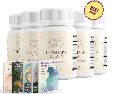 ThyraFemme product lineup showing 3 bottle packages on white background.
