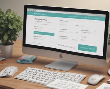 A computer monitor displays a webpage from HelpDesk Heroes, featuring a contact address and email. Social media icons including Facebook, LinkedIn, Twitter, Instagram, and Pinterest are visible. The screen also shows a Trustpilot rating. A stack of cookies is partially visible at the bottom of the image, and part of a keyboard can be seen in the foreground.