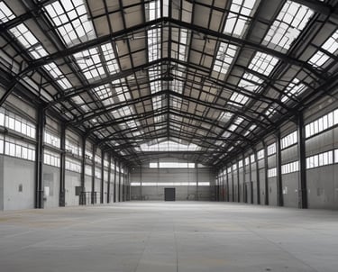 A person wearing a red helmet and a fire jacket stands in front of a large backdrop, possibly a building or construction site. A red fire truck is partially visible behind the person, along with metal scaffolding.