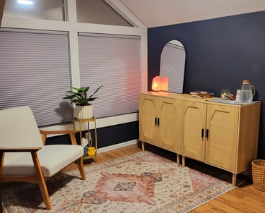 Relaxing client area at Cove Bodywork massage therapy studio in Hopkins, MN.
