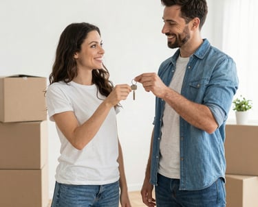 a man riding a skateboard down a street next to tall buildings