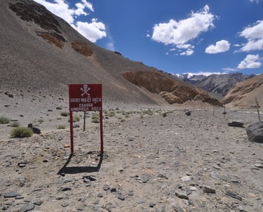 minefield in Leh along the Leh to Manali highway over the great Himalayan range, Ladakh, India 