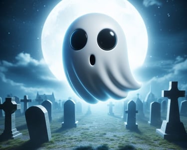 cute ghost in a graveyard