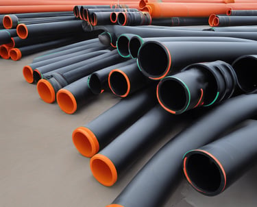 a bunch of HDPE pipes with orange pips on them