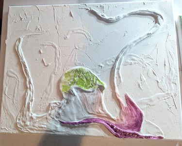 Easy Sand 90 compound relief mural experiments with watercolor, chalk pastel, and sculpting tools.