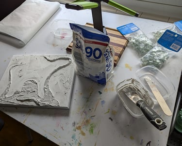 EasySand 90 as used for 3D relief sculpting on wall and stretched canvas.