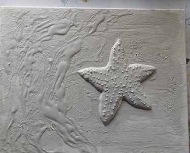 3D relief sculpture with Easy Sand 90. Starfish in sandy surf during lowtide.