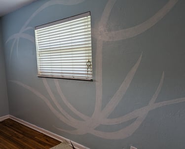 How to paint a mural around a large window. A bedroom adjoining walls mural project using movement wall one.