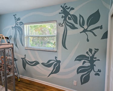 Analogous colors create a strong statement wall and mural design.