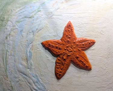 Fresco painting on a joint compound relief wall mural.