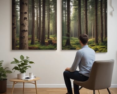A professional consultation setting with a medical professional sitting at a desk facing a client. The room has a modern aesthetic with white walls decorated with framed certificates. The desk is organized with office supplies, a laptop, and a fruit bowl in the center.