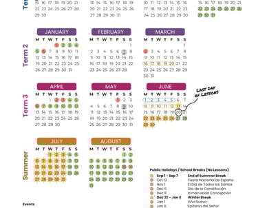 lesson school calendar PAUPA Academy Palma