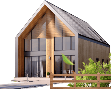 a small house with a wooden fence and a fence
