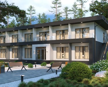 a modern house with a large backyard area