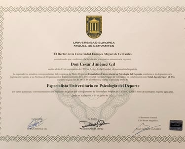 Especialista Universitario en Psicología del deporte