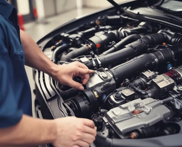 a man is working on a car's engine