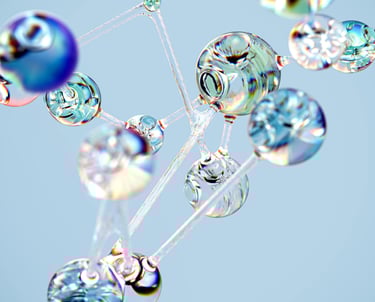 Molecules with a glass appearance, indicating something extra and unique