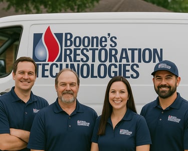 Boone’s Restoration Technologies team providing fire cleanup services in Spring TX