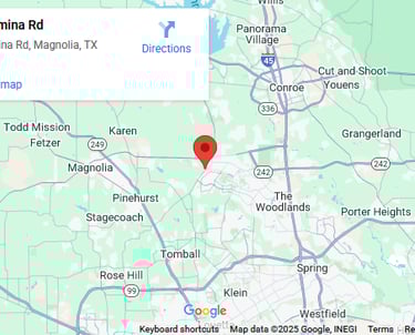 Service map showing Boone’s fire damage restoration areas in Greater North Houston and Montgomery Co