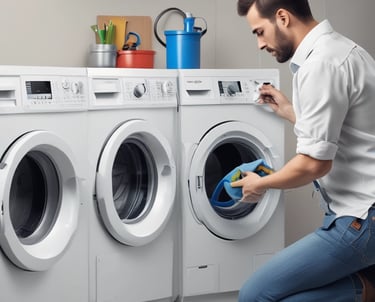 A row of air conditioning units mounted on an exterior wall of a building with a dark and moody lighting. The units are lined up in a repetitive pattern alongside decorative metalwork and a tiled wall.