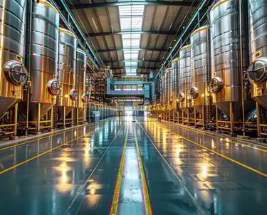 a large industrial steel steel tanks in a factory