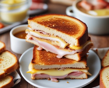A colorful display of fresh sandwiches and salads arranged on a wooden table.