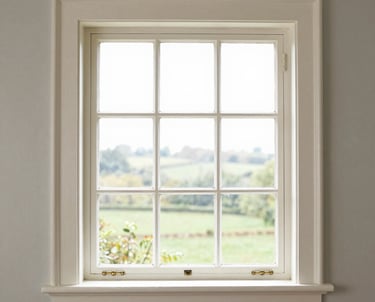 Close-up of a hand fitting a draught seal onto an old timber window frame.