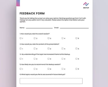 Custom printed Feedback and Evaluation Forms