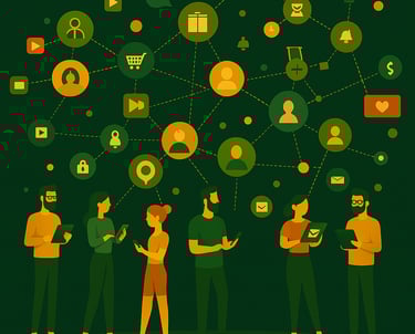 Graphical image summarising engage and connect features of an event management platform