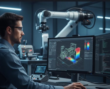 a man in a blue shirt is sitting at a computer