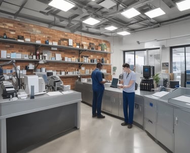 A professional consultant discussing strategies with clients in a modern office.