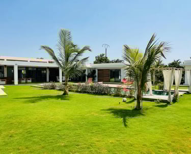 a lawn with a lawn and a lawn chair