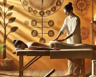 massage tui na sur une table de soin en bois dans une ambiance zen